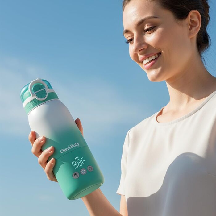 Портативний підігрівач пляшечок для дитини, швидкий нагрів, акумулятор 12000mAh, 2 режими нагріву (молоко/вода), об'єм 355мл, кришка з трубочкою