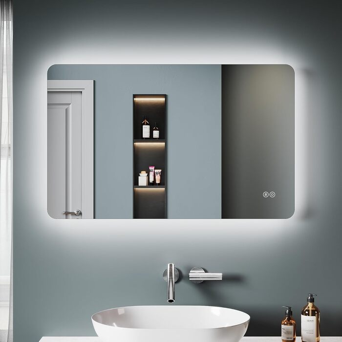 Дзеркало для ванної кімнати SONNI з підсвічуванням 80x60 см, антизапарник, LED, сенсорний вимикач, колір світла: холодний/нейтральний/теплий (80L x 50B см)
