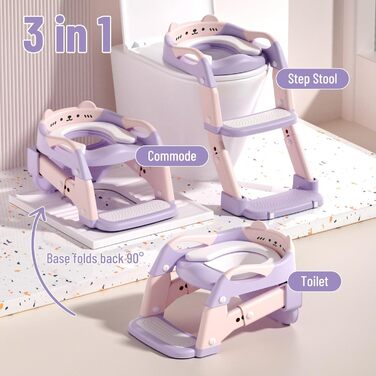 Дитячий унітаз-сходи 3-в-1 з поручнями, регульована висота, рожевий - тренажер для привчання до горщика