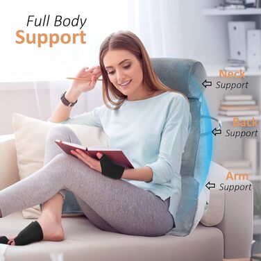 Подушка для читання MINGPINHUIUS XL для ліжка та дивана з знімною подушкою для шиї, ідеальна для дорослих, з піною з пам'яті для комфортного читання, роботи, ігор, перегляду телевізора та відпочинку (Сірий)