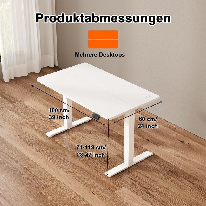 Регульований стіл JUMMICO Standing Desk: електричний, з пам'яттю, 100x60 см, білий