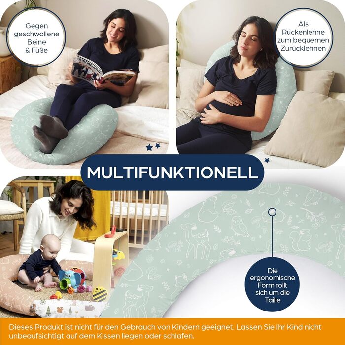 Подушка для вагітних Niimo XXL - подушка для годування, подушка для сну на боці, 100% бавовна, 200 x 70 см, м'ятно-зелений колір