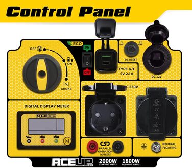 Інверторний генератор Aceup 3400W: бензиновий, 230V/12V, USB, цифровий дисплей, для дому, кемпінгу, 4-тактний, 23кг