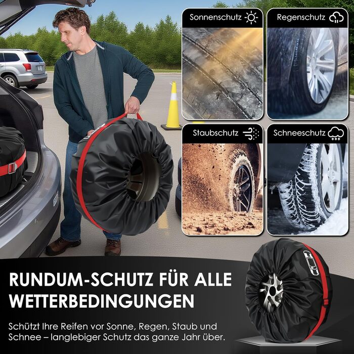 Набір чохлів для шин 4 шт., захисні чохли для шин 19-23 дюйми, водонепроникні, з UV-захистом, для зберігання та транспортування, червоний, розмір L (Ø 81 см) + M