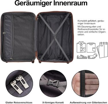 Набір валіз Merax 5 шт. (M-L-XL) з ABS, TSA-замком, розширення до 5 см, + сумка та органайзер для косметики (темно-зелений + коричневий)