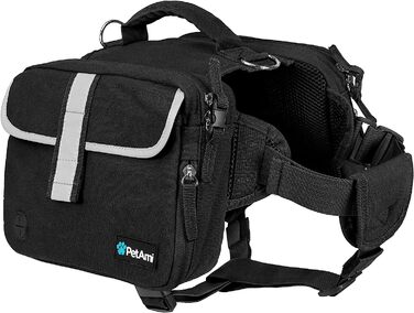 Рюкзак для собак PetAmi для собак середнього розміру, сумка для сідла для собак для перенесення, сумка для жилетів для собак для подорожей (велика) (велика, чорна лляна)