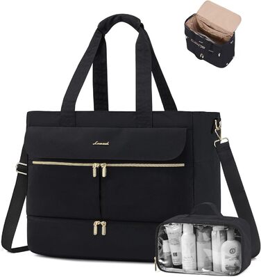 Сумка-валіза LOVEVOOK для жінок, 45L/57L, Weekender, ручна поклажа, велике відкриття, сумка для пологового будинку, спортивна сумка, Travel Duffle Bag, з відділенням для взуття та мокрою білизною (чорний)