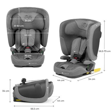 Автокрісло Kinderkraft FIX2GO i-Size 76-150 см (15 міс - 12 років), сіре, ISOFIX, з SPS+, H-GUARD+, 5 положень, з пранням чохла