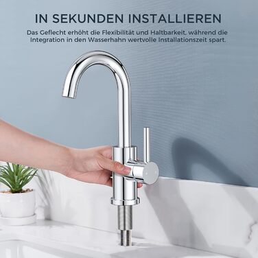 Змішувач для ванної кімнати FORIOUS Hoch 360° з нержавіючої сталі, з підйомним виливом, для кухні/ванної кімнати, з підключенням до гарячої/холодної води, монтаж простий, висота виливу 175 мм, полірована сталь