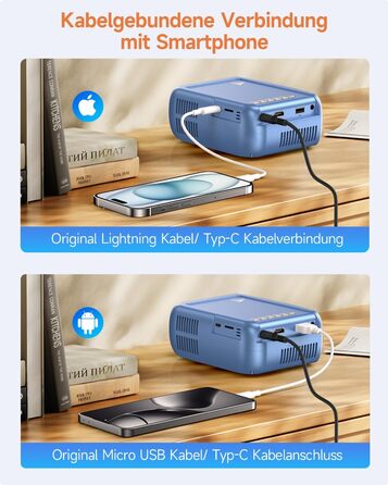 Mini Beamer Bluetooth WiFi: Портативний проєктор 1080P для телефону iPhone/Android, домашній/зовнішній, сумісний з USB/HDMI/Fire Stick/PS5