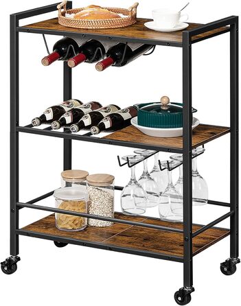 Сервізний візок HOOBRO: візок для кухні, барний візок з замком, візок для вина, вінтажний коричнево-чорний, EBF35TC01G1