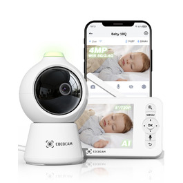 Відеоняня COCOCAM 2K 4MP з камерою та монітором 5 дюймів, Wi-Fi 2.4/5GHz, ШІ-розпізнавання, датчик перекриття обличчя та сну на животі, автотрекінг, ІК нічний зір