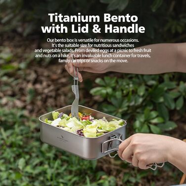 Ланчбокс iBasingo Titan 800мл з кришкою та ручкою - герметичний бенто-контейнер для кемпінгу, відпочинку та офісу. Безпечний для їжі, придатний для миття в посудомийній машині. Модель Ti2081C (1200мл Ti2082c)