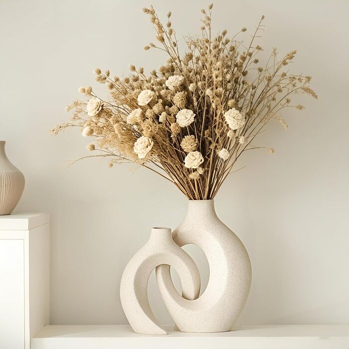 Керамічна ваза SUKIYPO, набір 2 шт, бежева, сучасний дизайн, для дому, офісу, декору інтер'єру