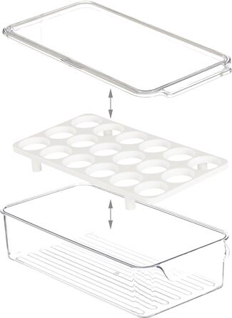 Коробка для яєць Relaxdays, 18 яєць, органайзер для холодильника, HBT 8x16,5x31,5 см, прозора/біла (50 символів)