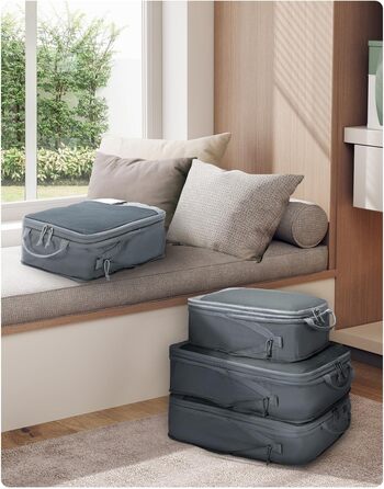 Набір компресійних органайзерів для подорожей ECOHUB, 4 шт., сірі пакувальні куби з маркуванням та сіткою для валізи та рюкзака