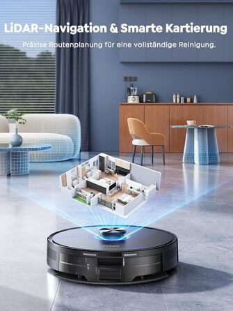 Робот-пилосос Vyzzle з вологою тканиною 5500 Па, док-станція 3.5л, для шерсті тварин, килимове покриття, керування через додаток, голосове керування Alexa & Google Assistant (Чорний)