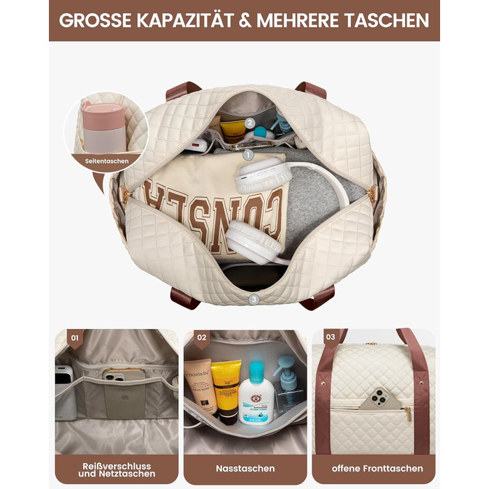 Спортивна сумка LOVEVOOK для жінок з відділенням для ноутбука, 40л, Gym Bag, Travel Duffle, для подорожей, фітнесу, клініки, лікарні (чорний+бежевий+коричневий, з відділенням для взуття)