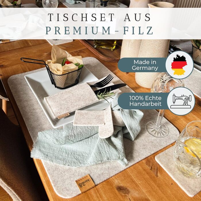 Набір килимків на стіл Kontor28® з фетру (4 шт., бежевий) | З переробленого rPET-фетру, миючі, стійкі до подряпин та тепла | Made in Germany