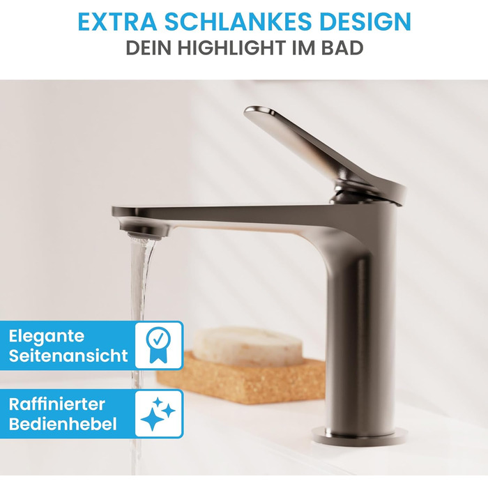 Змішувач для умивальника Bächlein Aldeya чорний матовий, з монтажним комплектом, для накладних умивальників