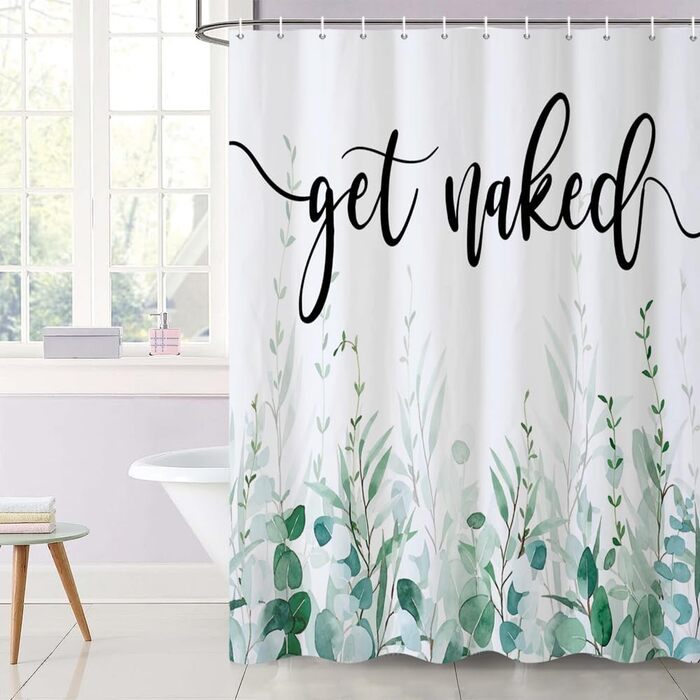 Шторка для душу 180x220 см, антигрибкова, з тропічним дизайном (зелені пальмові листя, евкаліпт, гриби), водонепроникна, з поліестеру, придатна для прання, для ванної кімнати, з 12 гачками