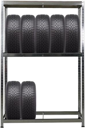 Стелаж для шин PROREGAL Ragnar, 180x120x40 см, 2 рівні, до 8 шин, з полицею, 265 кг на полицю, оцинкований, для гаража, складу, підвалу