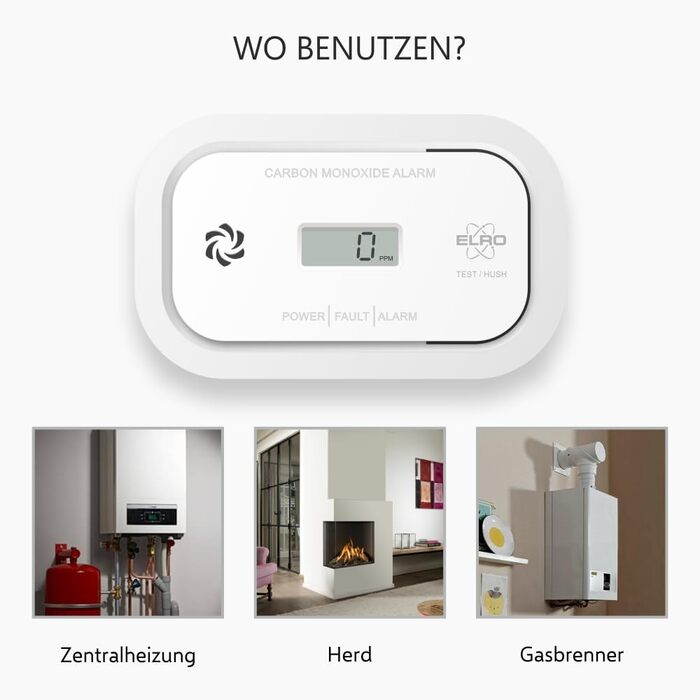 Датчик монооксиду вуглецю ELRO FC5003 (2 шт.) з 10-річним сенсором | LCD дисплей та 3 роки батареї | Надійний захист та CO-аварійний сигнал | Відповідає стандарту EN50291