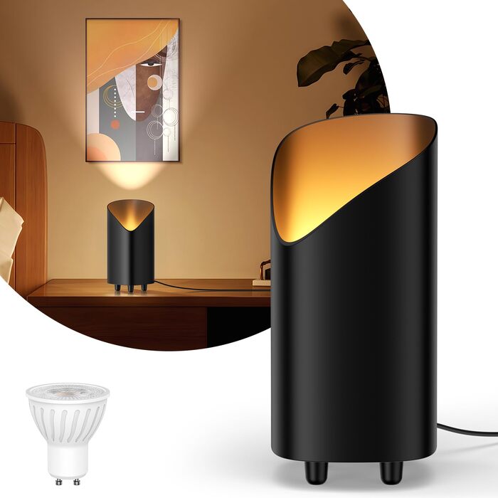 LED прожектор для підсвічування вгору 7W, чорний. Світлодіодний світильник на підставці з лампою GU10 500LM, тепле світло 3000K, з ножним вимикачем