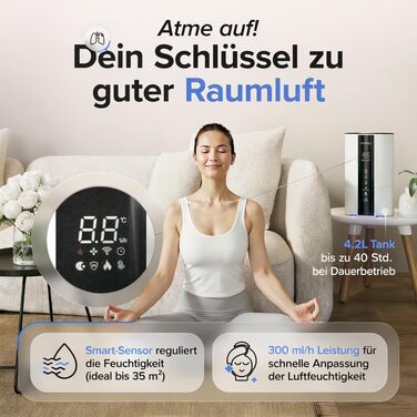 Ультразвуковий зволожувач повітря 4.2л з аромадифузором, підсвіткою та пультом керування для вітальні, спальні, дитячої кімнати та офісу, 360° форсунка