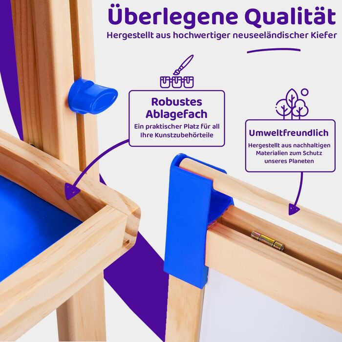 Дитяча мольберт Blue Squid Kinder Staffelei - регульована висота, двосторонній, з крейдяною та магнітною дошками, рулон паперу, 100+ аксесуарів, для дітей 3-12 років, преміум-якість 2025