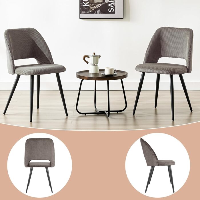 Набір обідніх стільців, кухонний стілець з тканини Cord, м'які стільці для обідньої кімнати, кухні, вітальні та спальні (Коричневий, 6)
