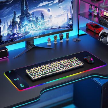 Ігрова мишка pad RGB з LED підсвічуванням та бездротовою зарядкою Qi 15W, чорний. Підходить для геймінгу, офісу та дому. Вологостійкий, з антиковзаючою поверхнею.