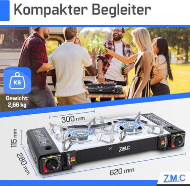 Газовий набір для кемпінгу ZMC 2-поверховий з адаптером для LPG + 4 балончики 227г + кейс, 2.5кВт, з Piezo-запалюванням, для відпочинку на природі та дому