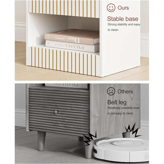 Нічний столик з ящиком, дерев'яний, білий. Сучасний приліжний столик для спальні, вітальні, офісу. 39x39x28 см