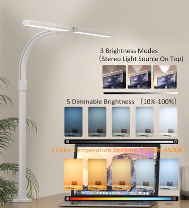 LED настільна лампа LOTTBUTY з регулюванням яскравості, 24W, 80см, для офісу та дому, з гнушим шийкою (біла)