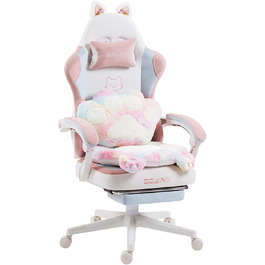 Ігровий крісло Dowinx з підніжкою, ергономічний геймерський крісло для ПК, комфортний крісло для геймерів, рожево-білий