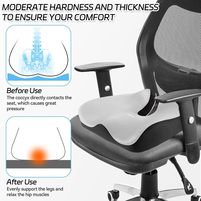 Ортопедична подушка для сидіння на офісне крісло, для спини, з memory foam, сіра