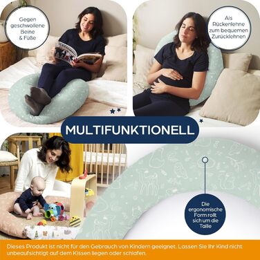 Подушка для вагітних Niimo XXL - подушка для годування, подушка для сну на боці, 100% бавовна, 200 x 70 см, м'ятно-зелений колір