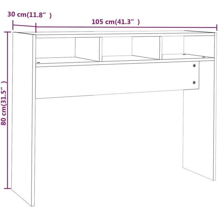 Консольний столик FENLAX 105x30x80 см з відсіками для зберігання, глянцевий білий колір, матеріал на основі дерева