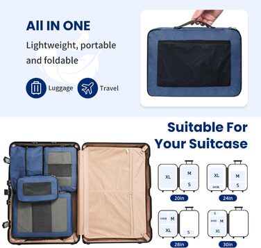 Набір компресійних органайзерів для подорожей з сіткою, 4 шт, розширювані куби для пакування речей у валізу, бірюзовий