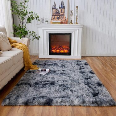 М'який пухнастий нековзний килим Evitany для спальні, ворсистий волохатий килим з високим ворсом для вітальні, довгий ворс (80 х 120 см, темно-сірий)