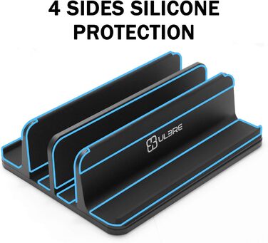 Вертикальна підставка для ноутбука Metal з 4 відсіками, регульована, для MacBook, HP, Chromebook (до 44.5 см) – чорний