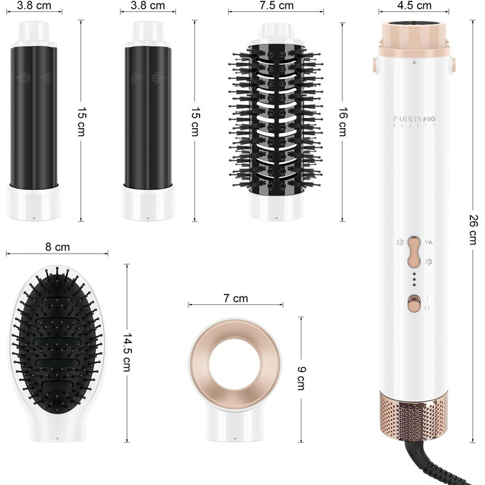 Стайлер 5 в 1 MaxAIR, PARWIN PRO BEAUTY фен, щітка з гарячим повітрям, плойка, 5 насадок, білий