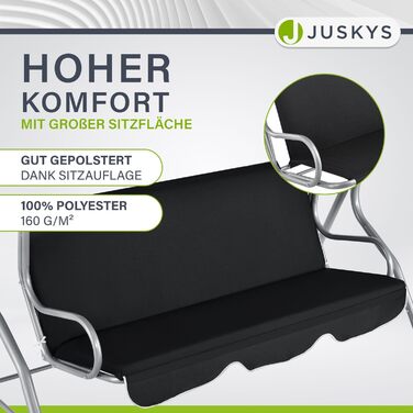 Садова гойдалка Juskys на 3 місця з регульованим дахом і м'якою подушкою, до 200 кг, водостійкий поліестер, антиковзкі ніжки, для саду та тераси, чорна
