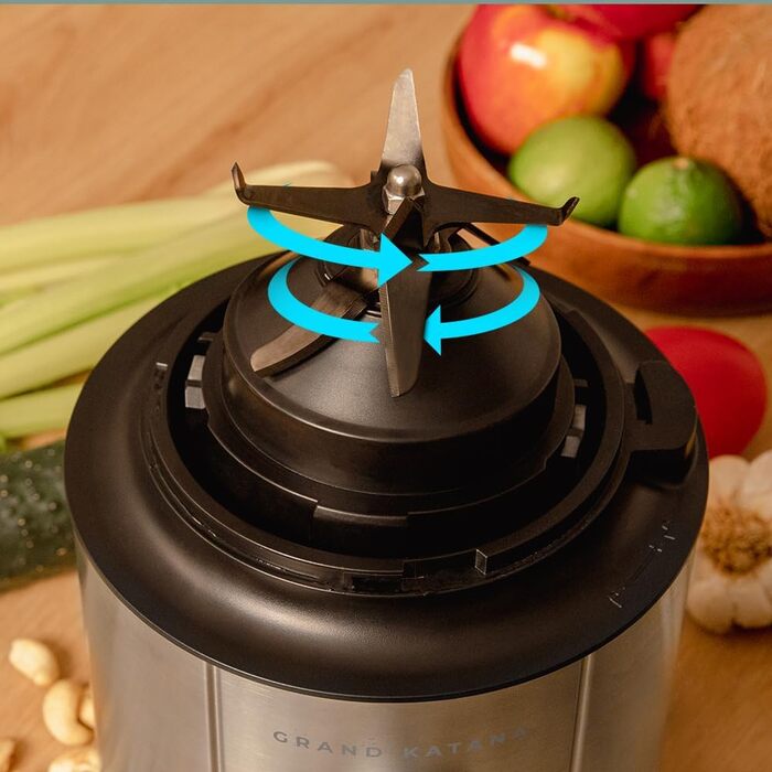 Стаціонарний блендер Cecotec Grand Katana 2700MAX Total Destroy Screen – 2700W, цифровий дисплей, 8-лезове з покриттям з чорного титану, скляна колба 1.8л (Чорний)