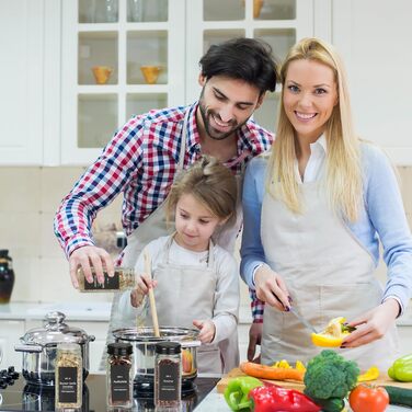 Набір контейнерів для спецій на 30 штук з мірками та вологостійкими етикетками, 120 мл, чорний, з кришками