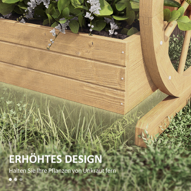 Високе грядка, 3 яруси, декор у вигляді колеса воза, натуральне дерево, 62 x 61 x 57 см