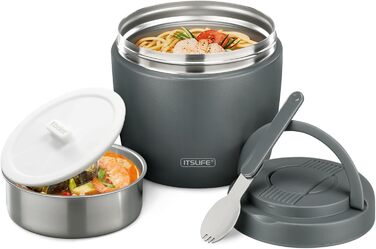 Термоконтейнер для їжі Itslife 970мл, термоконтейнер з кришкою, з нержавіючої сталі з ложкою, термотермос для їжі, ланчбокс для супів, дитячого харчування, каші (зелений, сірий)
