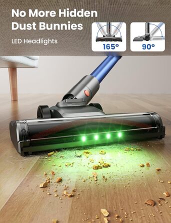 Бездротовий пилосос Dzaki 45000Pa з акумулятором, Smart-дисплеєм, функцією паркування та антизаплутанащістю для килимів, твердих поверхонь, шерсті тварин та авто (блакитно-сірий)