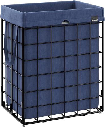 Кошик для білизни SONGMICS 110 л, складний контейнер для білизни, знімний мішок для білизни, який можна прати, металева решітка, для спальні, ванної кімнати, пральні, чорно-сірий LCB111G01 (чорний антрацитовий синій, 90 л (48 x 33 x 58 см))